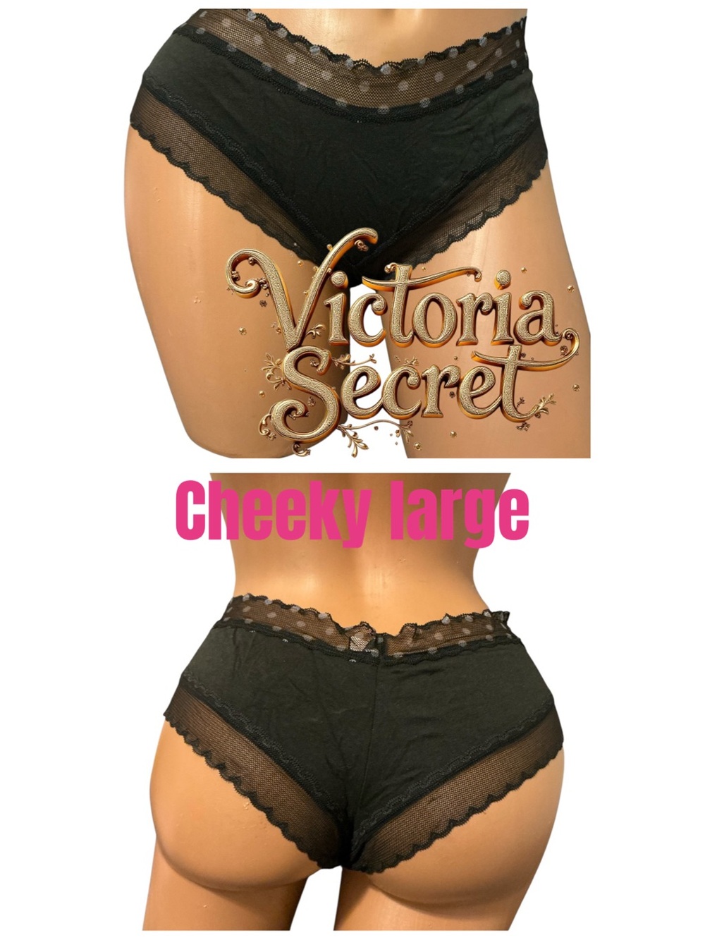 Victoria's Secret Black Cheeky Lace-Trim Panty